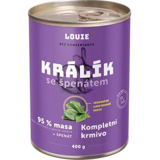 Louie konzerva pro psy králik se špenátem 400 g