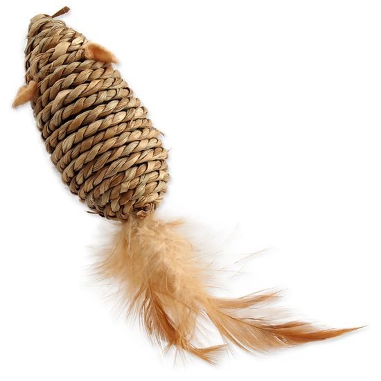 Magic cat Hračka myška mořská tráva s pírky 18cm