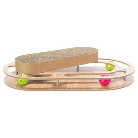 Trixie Škrábací karton v dřevěném rámu s catnipem a hračkami 45x4x25cm