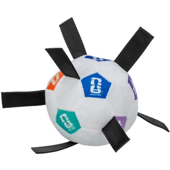 Trixie FIFA 2026 měkký aportovací míč s úchyty 12 cm bílá/barevná/černá LIMITOVANÁ NABÍDKA