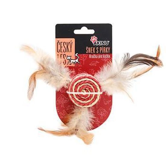 Akinu ČESKÝ LES Šnek sisal s pírky hračka pro kočky červená