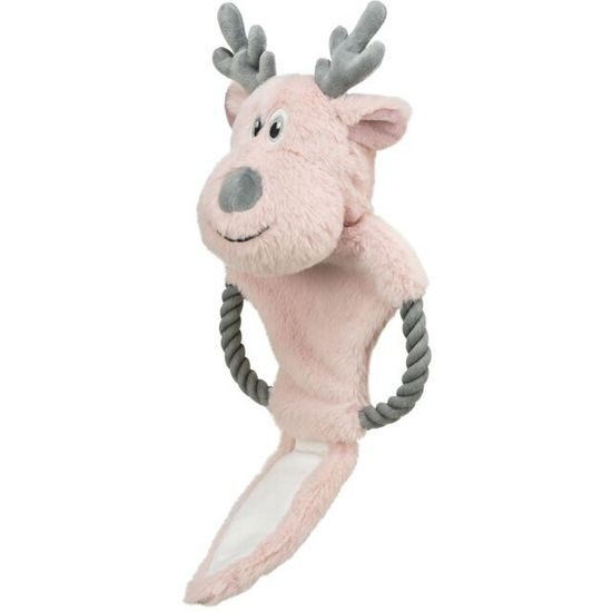 Trixie Vánoční sob na laně šustící 47 cm plyš/bavlněné lano růžová/šedá