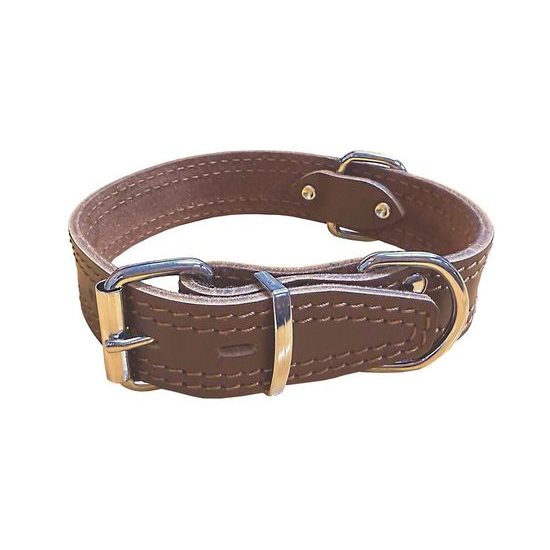 BAFPET Kožený obojek zdobený šitím HERRY hnědá