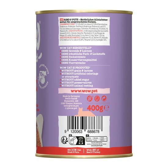 WOW Cat Konzerva Paté Hovězí s krocanem Adult 400g