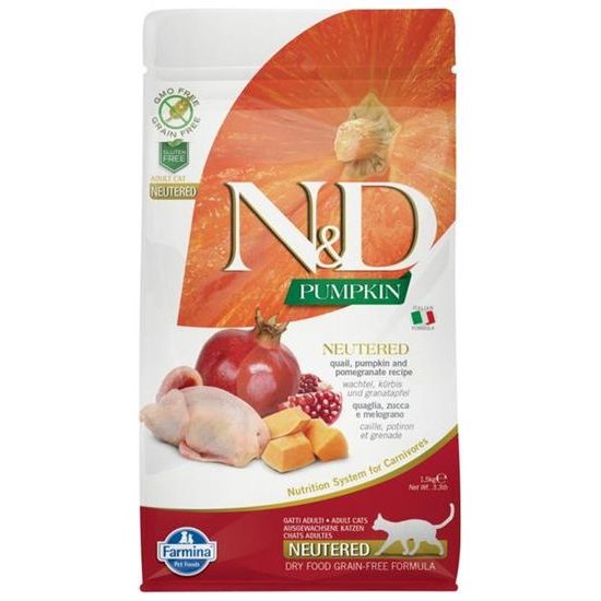 N&D PUMPKIN Cat GF Quail & Pomegranate Neutered Adult 1,5 kg