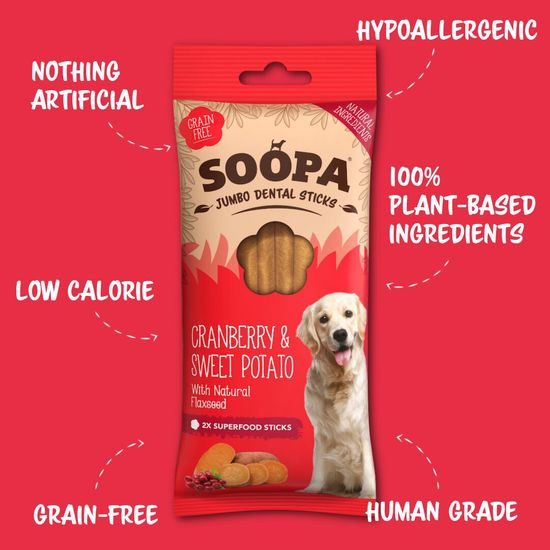 Soopa Pets Dentální tyčinky Jumbo s brusinkami a batáty 170 g