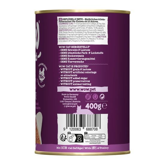 WOW Cat Konzerva Paté Drůbež s kachnou Senior 400g