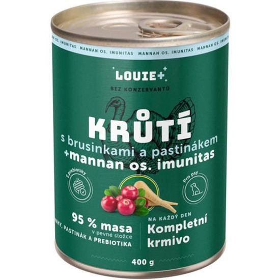 Louie konzerva pro psy krůtí, brusinky, prebiotika 400g