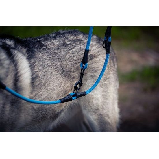 Aminela Vodítko lano s kůží přepínací černé kování modrá