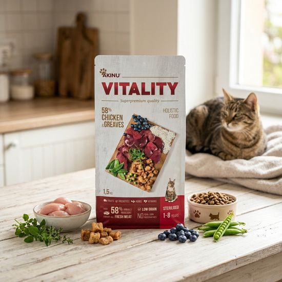 Akinu VITALITY cat sterilised chicken & Greaves 1,5kg
