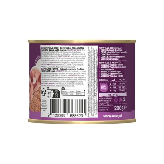 WOW Cat Konzerva Paté Drůbež s kachnou Senior 200g