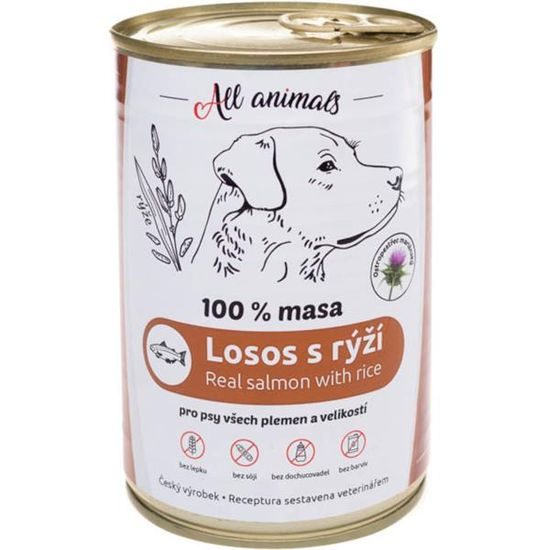 All Animals konzerva pro psy losos mletý s rýží 400g