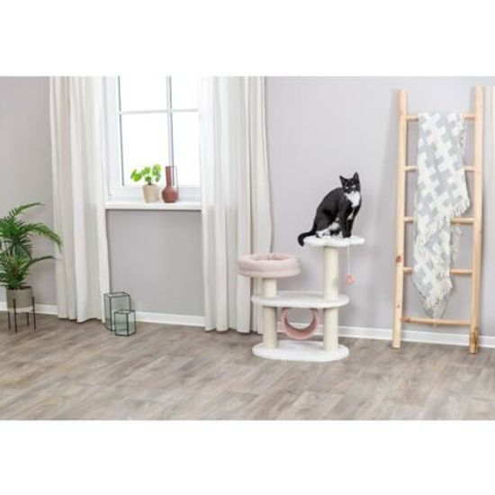 Trixie Škrabadlo ISABELLA 70cm oválná základna 2 patra tunel lůžko bílá/antická růžová