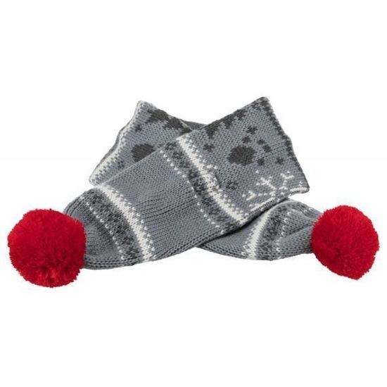 Trixie Vánoční šál s bambulkou M: 70 cm šedobílá/červená