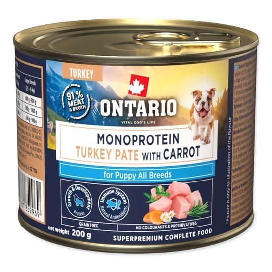 Ontario Konzerva Puppy monoprotein krůtí pate s mrkví 200g