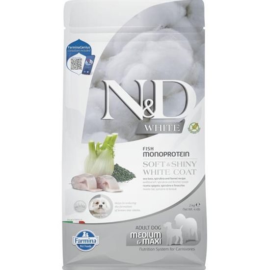 N&D WHITE Dog GF Sea Bass Spirulina & Fennel Adult Medium & Maxi 2 kg