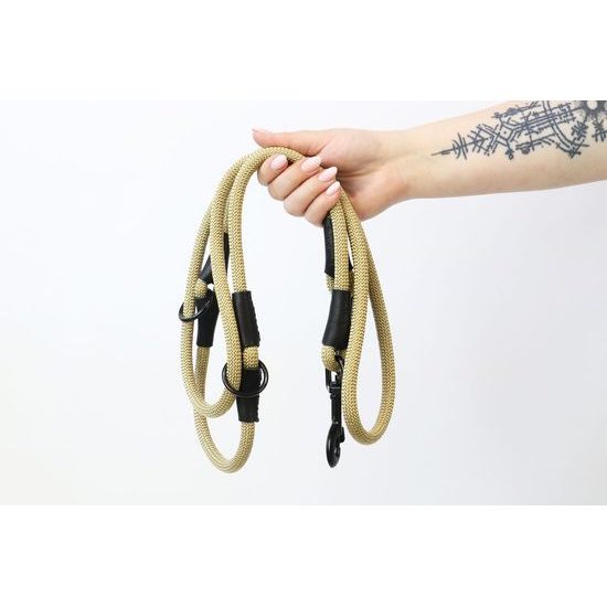 Aminela Vodítko lano s kůží přepínací černé kování béžová