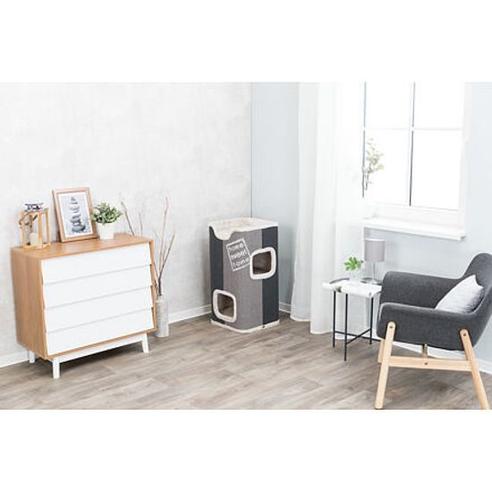 Trixie Cat Tower JORGE s odpočívadlem šedá s béžovou kožešinou 78cm