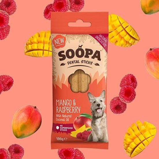 Soopa Pets Dentální tyčinky Soopa s mangem a malinou 100 g