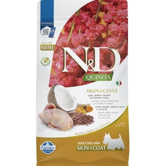 N&D QUINOA Dog GF Skin & Coat, Quail & Coconut Adult Mini 2,5 kg