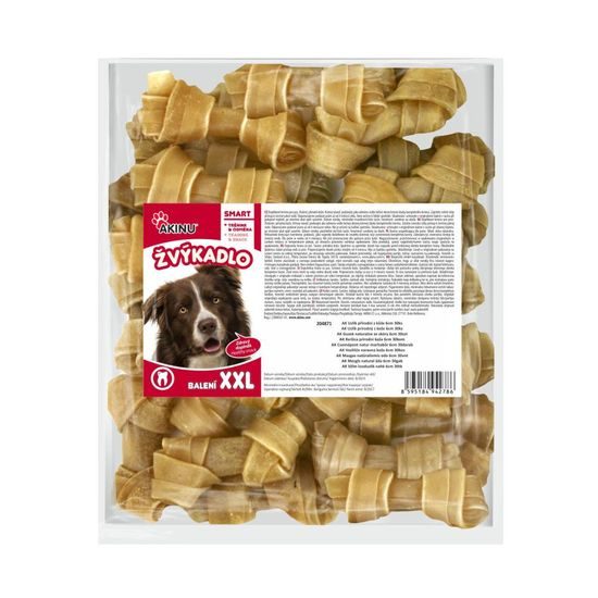 Akinu Uzlík z buvolí kůže pamlsek pro psy přírodní 6 cm 30 ks