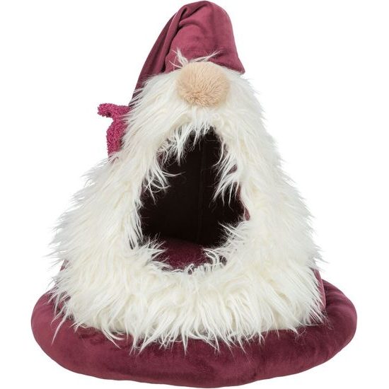 TRIXIE Xmas Bed Dwarf vánoční sametová kukaň Skřítek ø 45 × 47 cm bordó