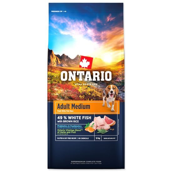 Ontario Krmivo Adult Medium Fish & Brown Rice 12kg