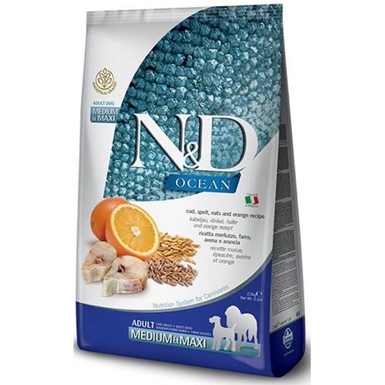 N&D OCEAN Dog LG Cod, Spelt, Oats & Orange Adult Medium & Maxi 2,5 kg