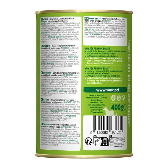 WOW Konzerva Hovězí s karotkou Adult 400g