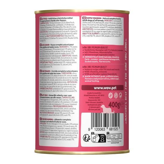 WOW Konzerva Zvěřina s batáty Adult 400g