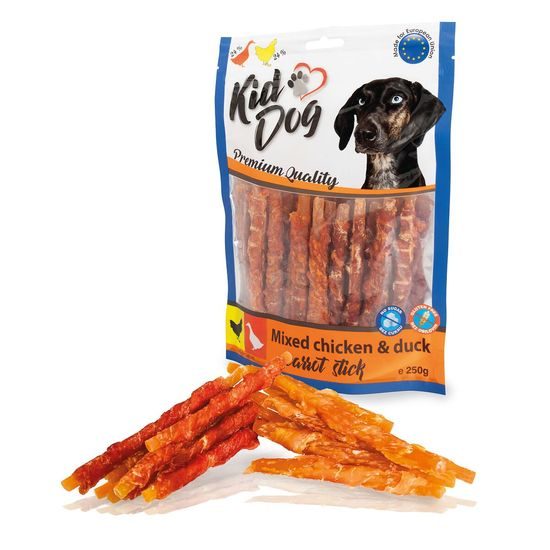 KidDog mix mrkvových tyčinek kuřecí + kachní 12 cm 250 g