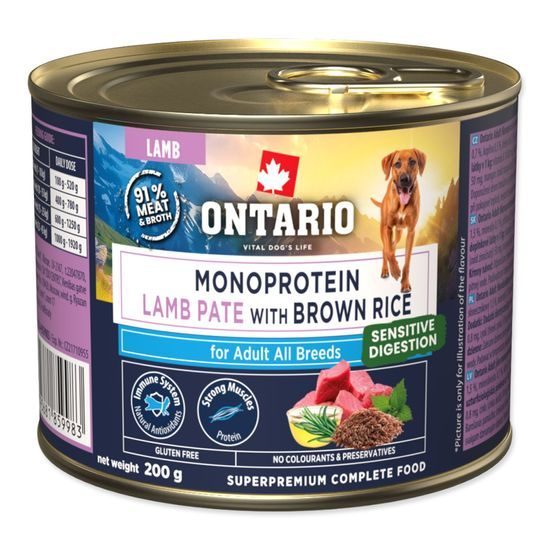 Ontario Konzerva Adult monoprotein jehněčí pate s hnědou rýží 200g