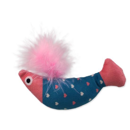 Magic Cat Hračka Rainbow Relax ryba s pírkem a šantou kočičí modro - růžová 10cm