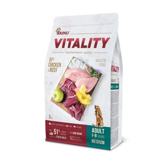 Akinu VITALITY Kuřecí & hovězí granule krmivo pro psy středně velkých plemen 3 kg