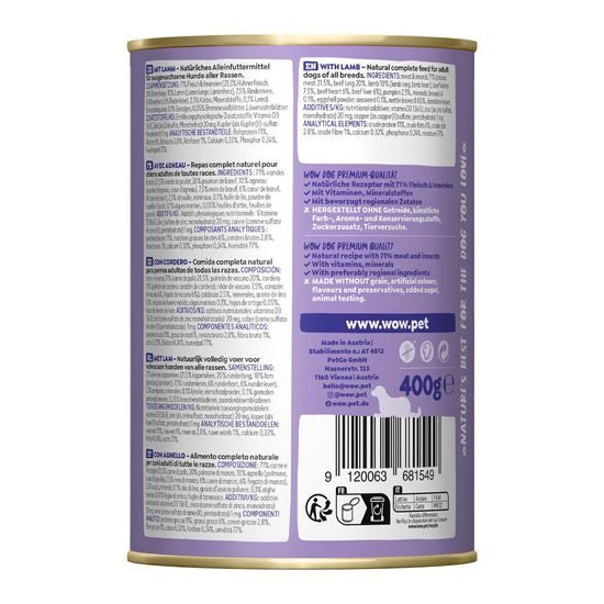 WOW Konzerva Jehněčí s dýní Adult 400g