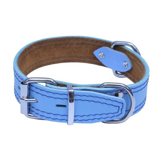 BAFPET Kožený obojek zdobený šitím HERRY světle modrá