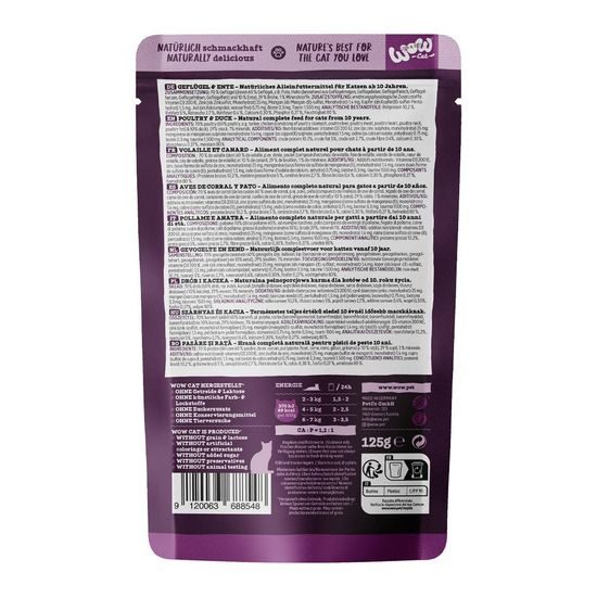 WOW Cat Kapsička Paté Drůbež s kachnou Senior 125g
