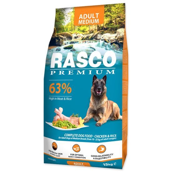 Rasco Premium Krmivo Adult Medium kuře s rýží 15kg