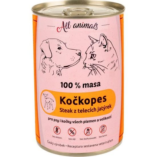 All Animals Kočkopes konzerva telecí játrový steak 400g