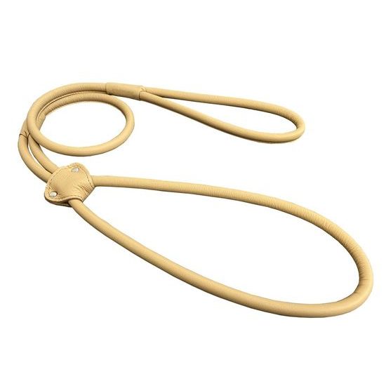 BAFPET Předváděcí vodítko z šité kulaté kůže béžová