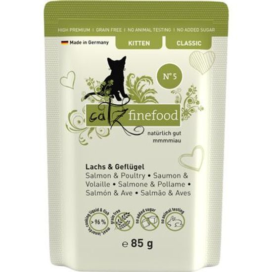 Catz finefood Kapsička pro koťata CF Classic Kitten No.5 s lososem, drůbežím masem a špenátem 85 g