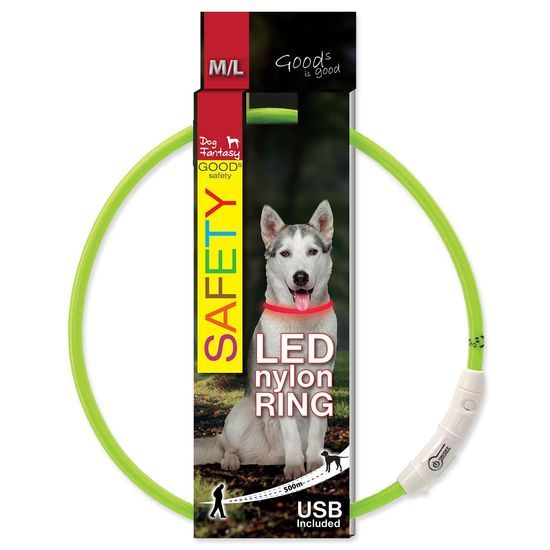 Dog fantasy Obojek LED nylon zelený 65cm