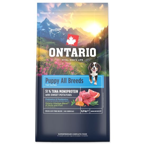 Ontario Krmivo Puppy & Junior All Breeds Monoprotein Tuna & Sweet Potatoes 6,5kg