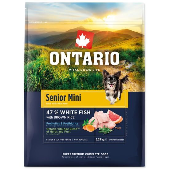 Ontario Krmivo Senior Mini Fish & Brown Rice 2,25kg