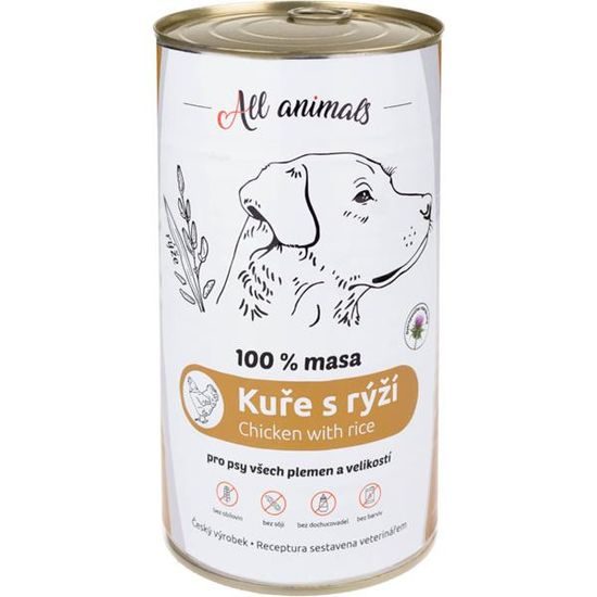 All Animals konzerva pro psy kuřecí maso mleté s rýží 1200g