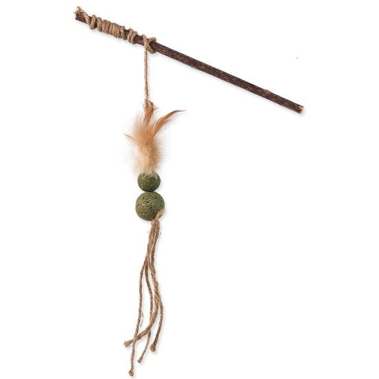 Magic Cat Hračka Natural Fun šidítko s přírodními pírky a provázky mix 25cm