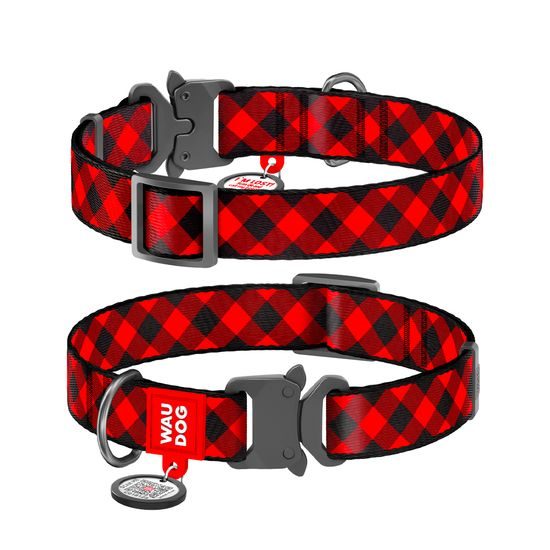 WAUDOG Obojek nylonový Červená kostka QR fastex