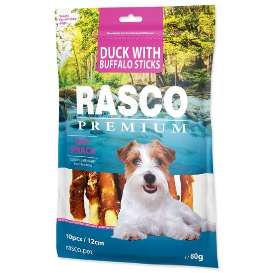 Rasco Premium Pochoutka buvolí kůže obalená kachním, tyčinky 80g
