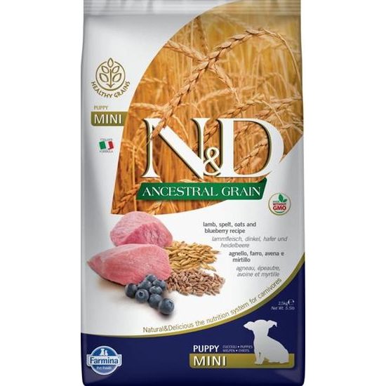 N&D ANCESTRAL GRAIN Dog LG Lamb, Spelt, Oats & Blueberry Puppy Mini 2,5 kg