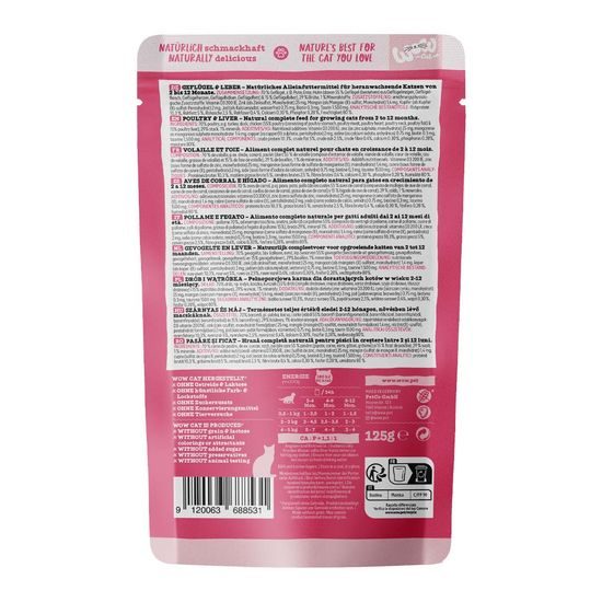 WOW Cat Kapsička Paté Drůbež s játry Kitten/Junior 125g